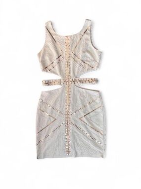 Altar'd State White Beaded Sequin Cut Out Accent Mini Dress